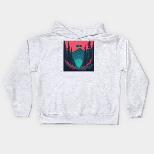 UFO Chronicles Podcast - UFO Glitch Artwork V3 Kids Hoodie by UFO CHRONICLES PODCAST